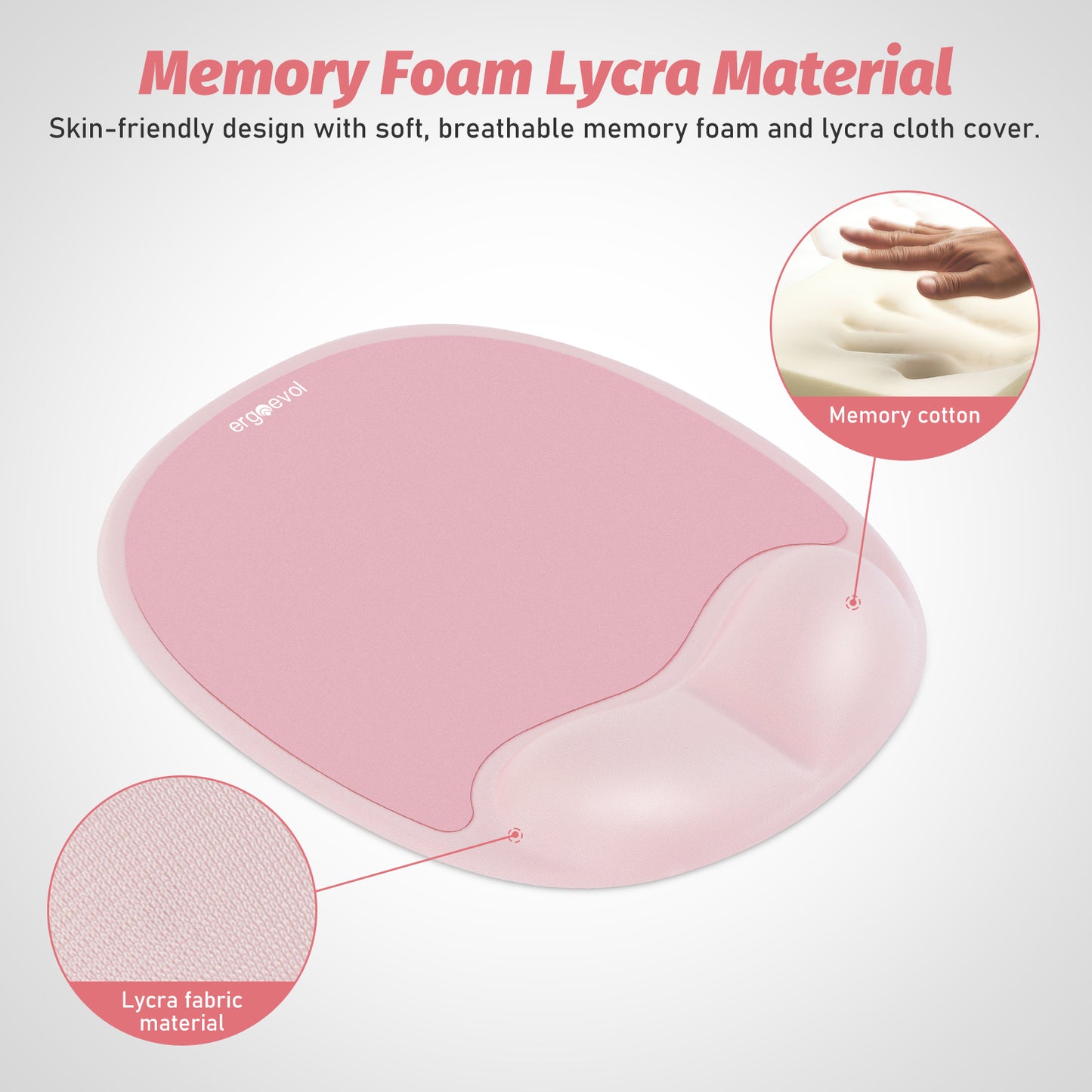 Ergoevol Ergonomic Mouse Pad with Wrist Rest for Ergonomic Vertical Mouse Memory Foam Model(Blush Pink)