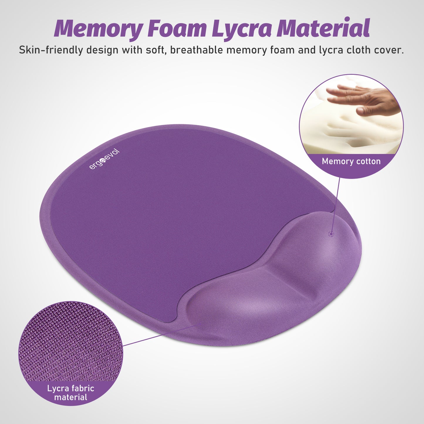 Ergoevol Ergonomic Mouse Pad with Wrist Rest for Ergonomic Vertical Mouse Memory Foam Model(Lavender Purple)
