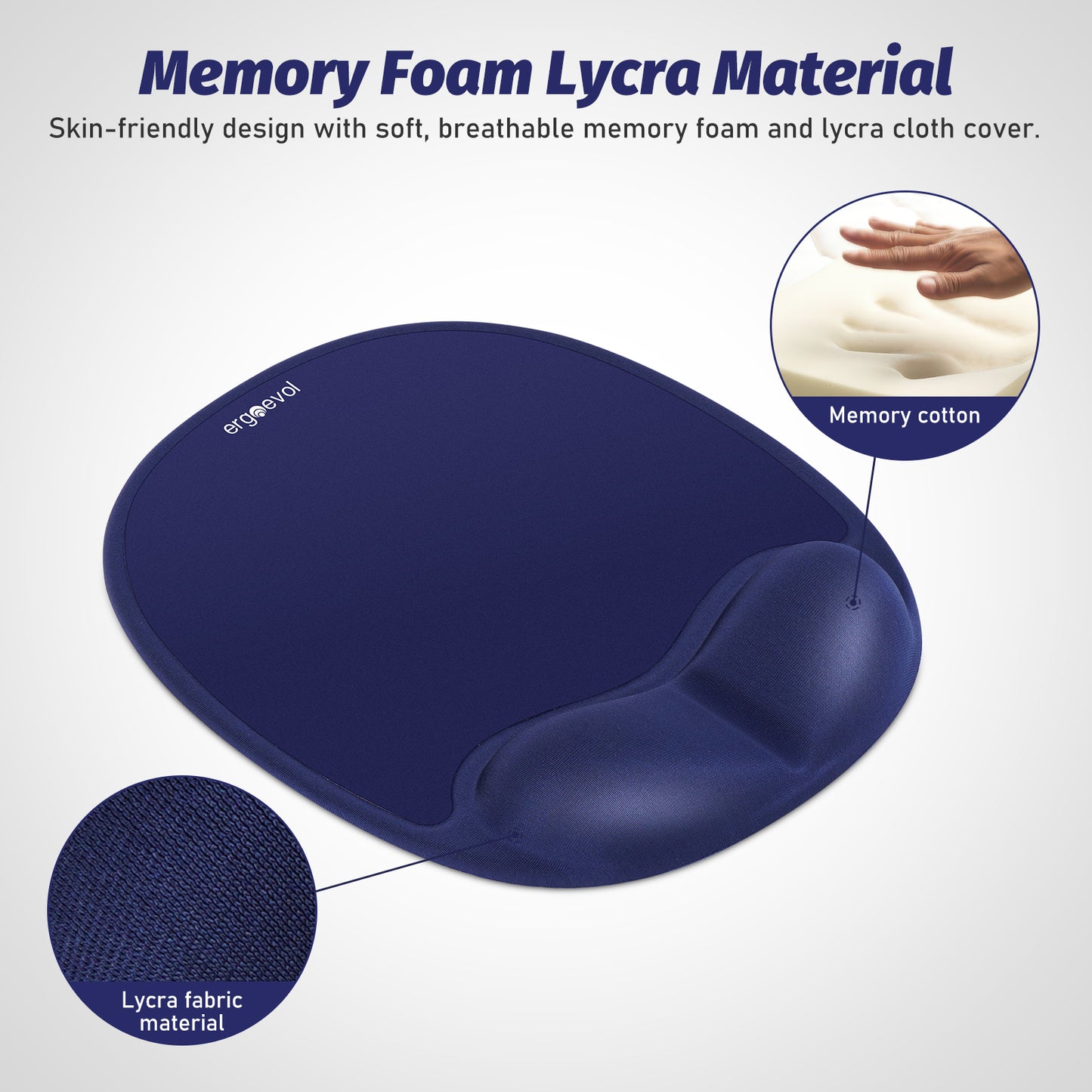 Ergoevol Ergonomic Mouse Pad with Wrist Rest for Ergonomic Vertical Mouse Memory Foam Model(Midnight Blue)