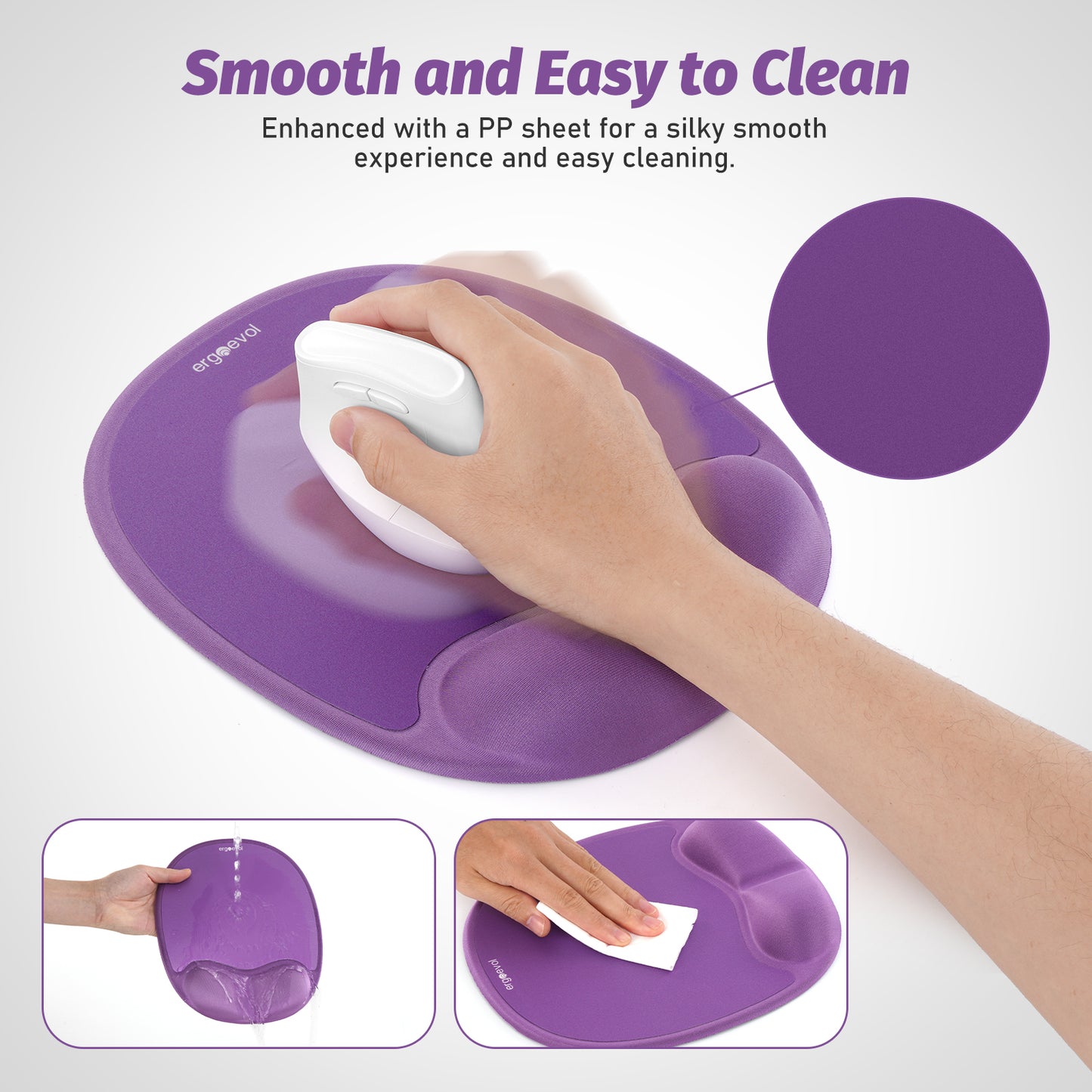 Ergoevol Ergonomic Mouse Pad with Wrist Rest for Ergonomic Vertical Mouse Memory Foam Model(Lavender Purple)