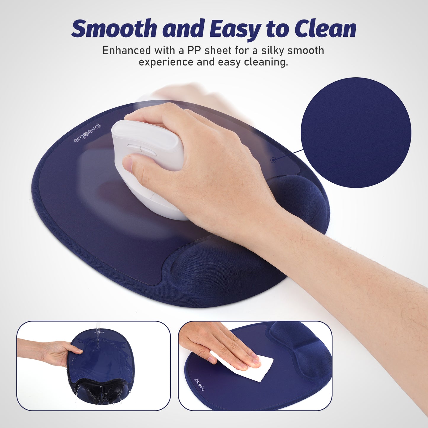 Ergoevol Ergonomic Mouse Pad with Wrist Rest for Ergonomic Vertical Mouse Memory Foam Model(Midnight Blue)