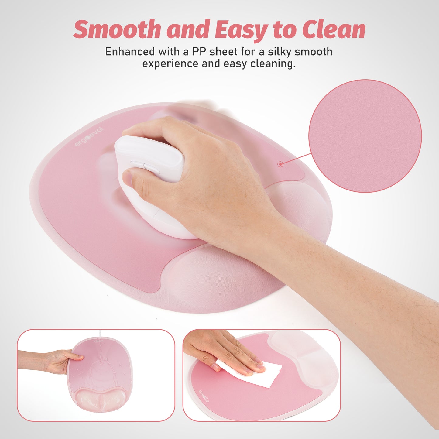 Ergoevol Ergonomic Mouse Pad with Wrist Rest for Ergonomic Vertical Mouse Memory Foam Model(Blush Pink)