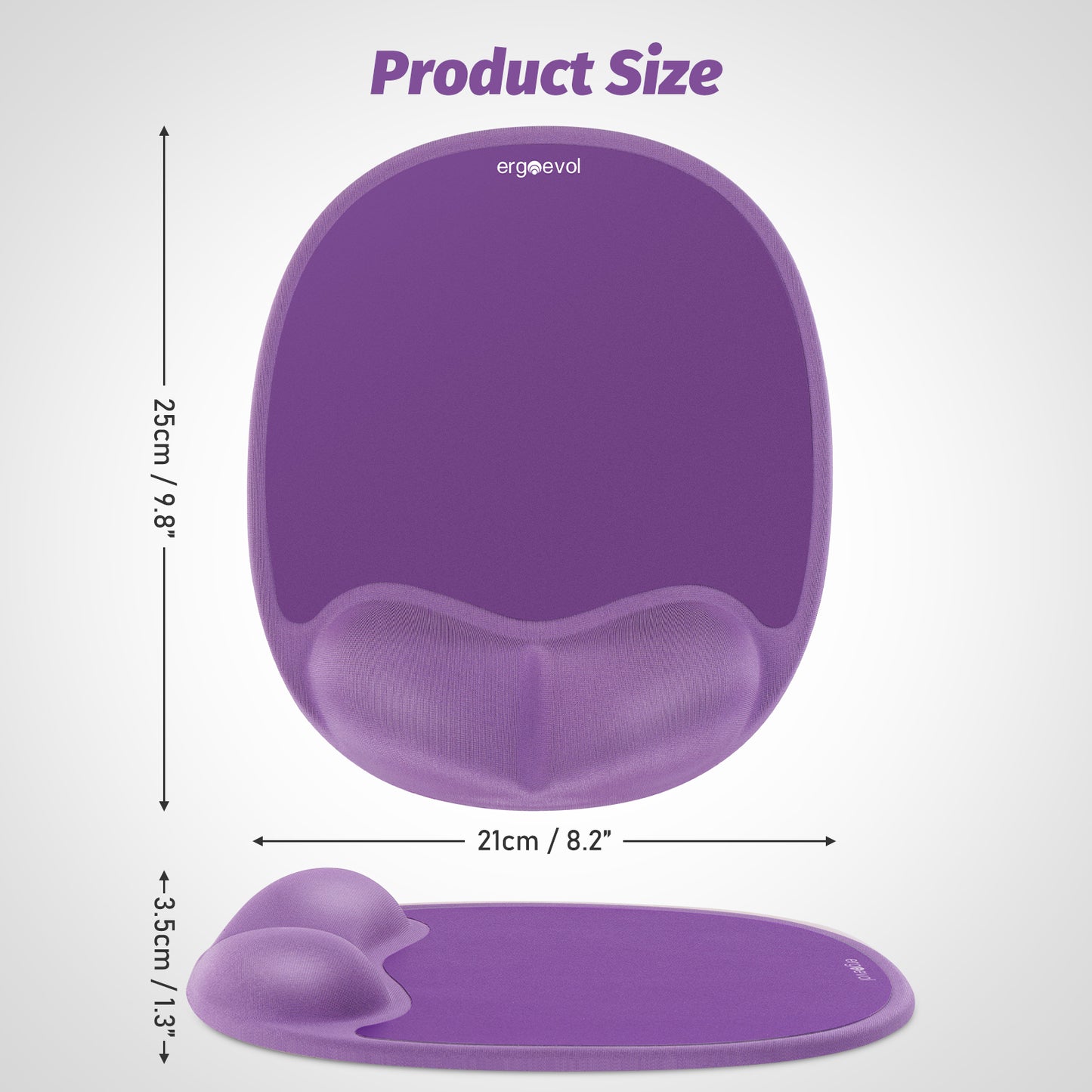 Ergoevol Ergonomic Mouse Pad with Wrist Rest for Ergonomic Vertical Mouse Memory Foam Model(Lavender Purple)