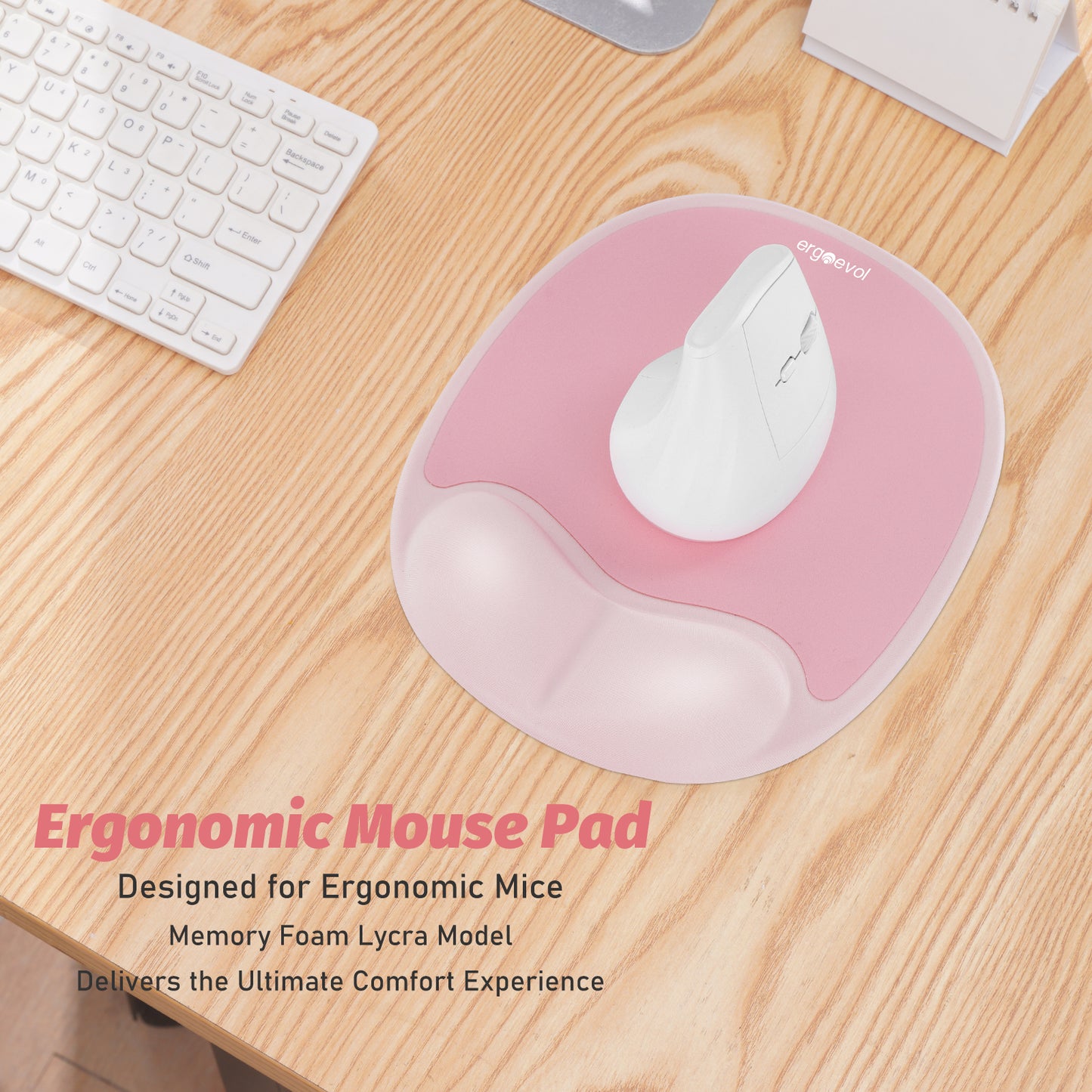 Ergoevol Ergonomic Mouse Pad with Wrist Rest for Ergonomic Vertical Mouse Memory Foam Model(Blush Pink)
