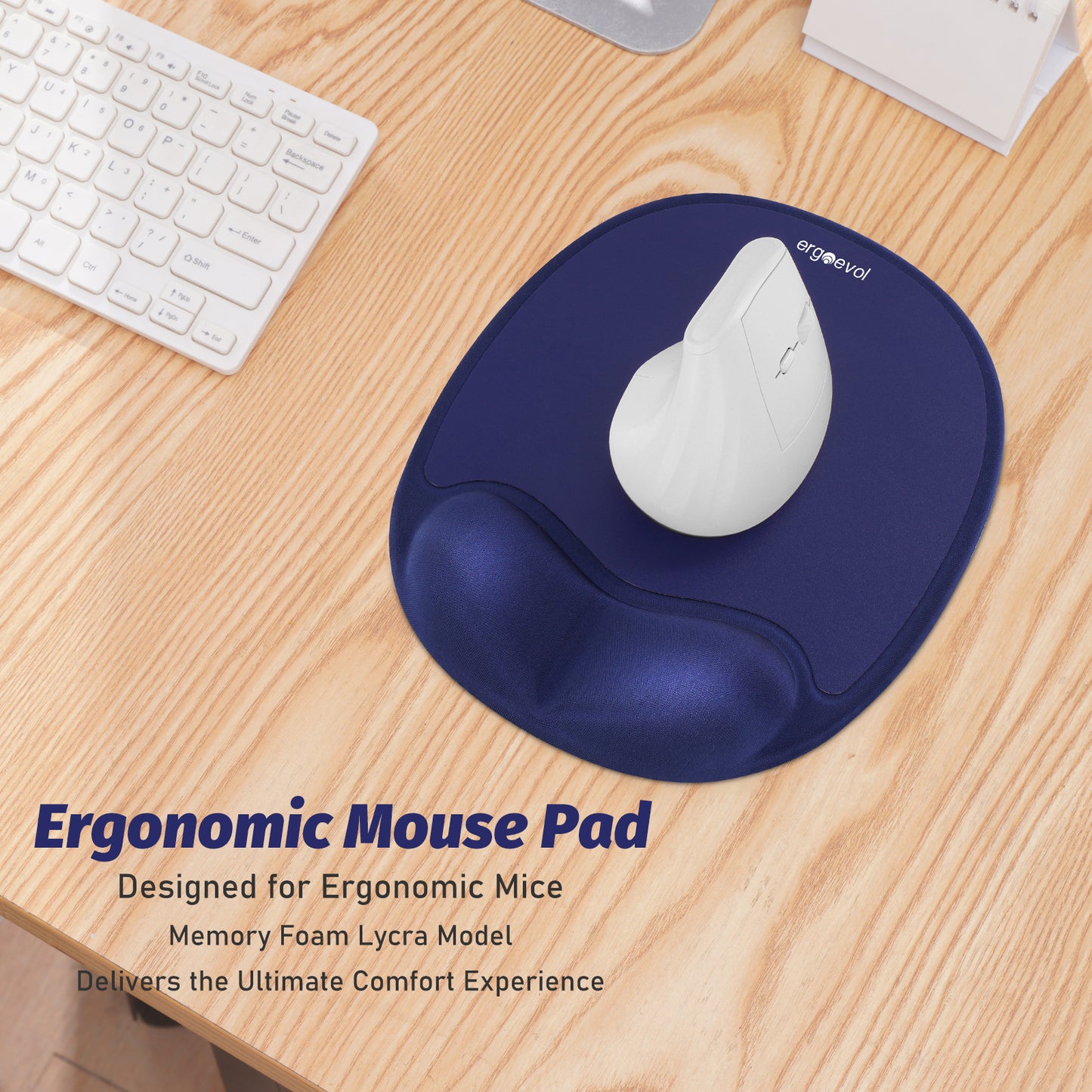 Ergoevol Ergonomic Mouse Pad with Wrist Rest for Ergonomic Vertical Mouse Memory Foam Model(Midnight Blue)