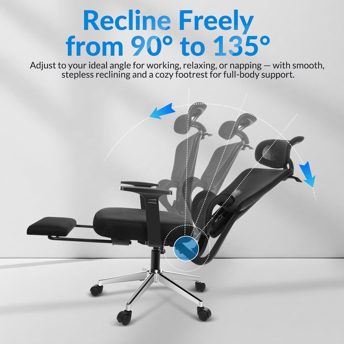 INNOEVOL Ergonomic Chair with 3D Armrests & Lumbar Support – Adjustable Headrest & Footrest EC60