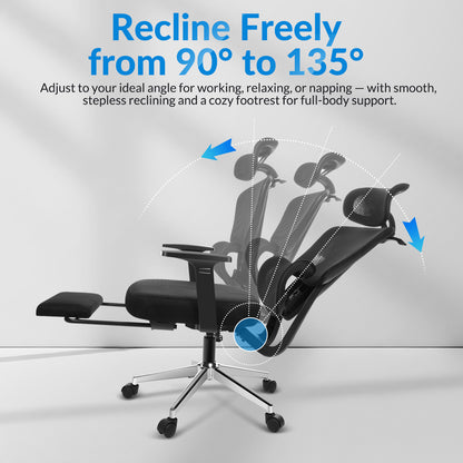 INNOEVOL Ergonomic Chair with 3D Armrests & Lumbar Support – Adjustable Headrest & Footrest EC60