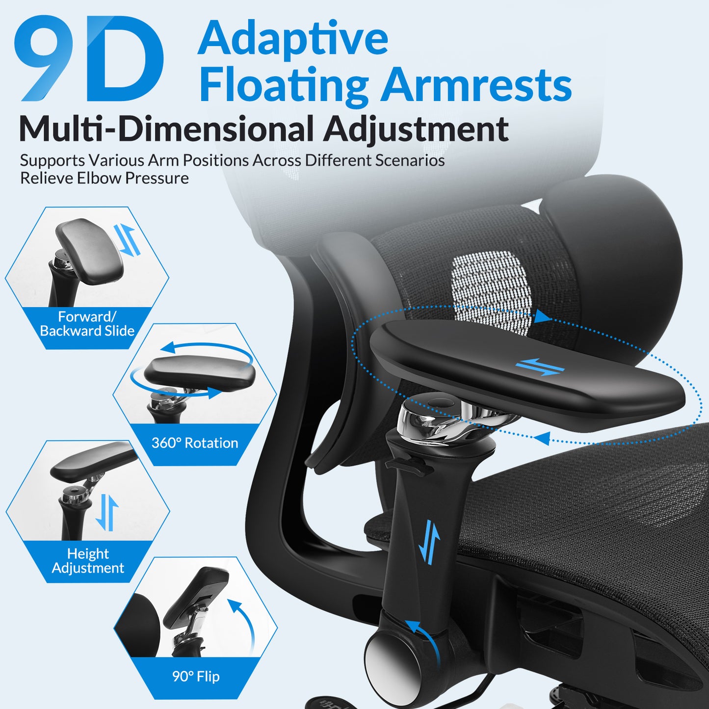 INNOEVOL Ergonomic Office Chair with 9D Armrests, 8D Headrest & Reclining Backrest – High Back Mesh Desk Chair with Lumbar Support and Footrest EC90