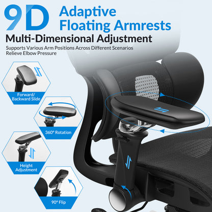 INNOEVOL Ergonomic Office Chair with 9D Armrests, 8D Headrest & Reclining Backrest – High Back Mesh Desk Chair with Lumbar Support and Footrest EC90