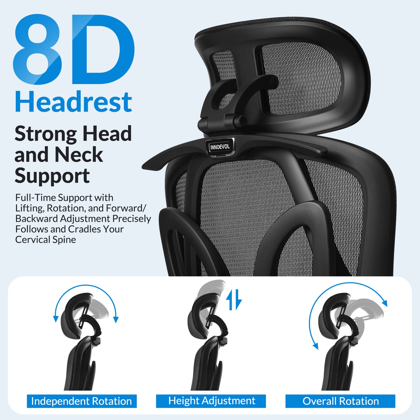 INNOEVOL Ergonomic Office Chair with 9D Armrests, 8D Headrest & Reclining Backrest – High Back Mesh Desk Chair with Lumbar Support and Footrest EC90
