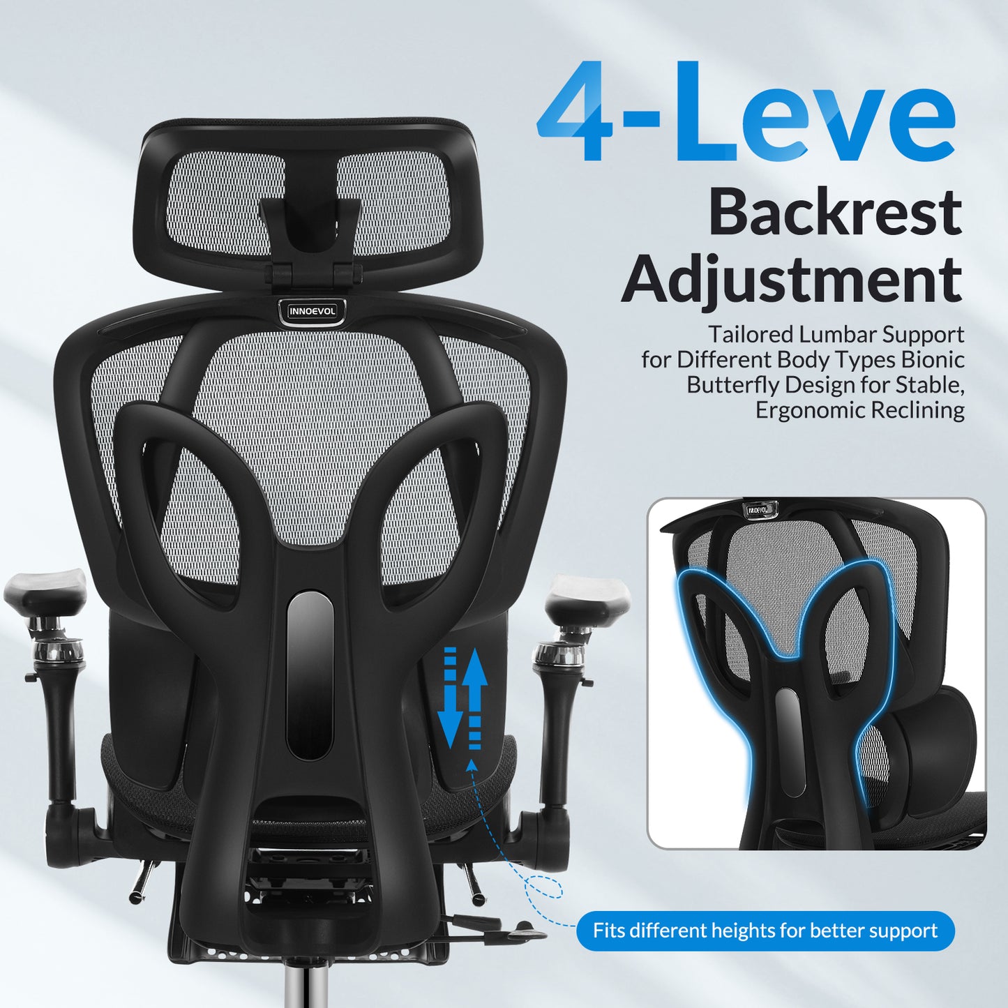 INNOEVOL Ergonomic Office Chair with 9D Armrests, 8D Headrest & Reclining Backrest – High Back Mesh Desk Chair with Lumbar Support and Footrest EC90