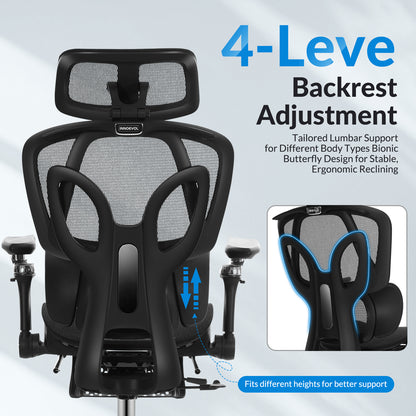 INNOEVOL Ergonomic Office Chair with 9D Armrests, 8D Headrest & Reclining Backrest – High Back Mesh Desk Chair with Lumbar Support and Footrest EC90