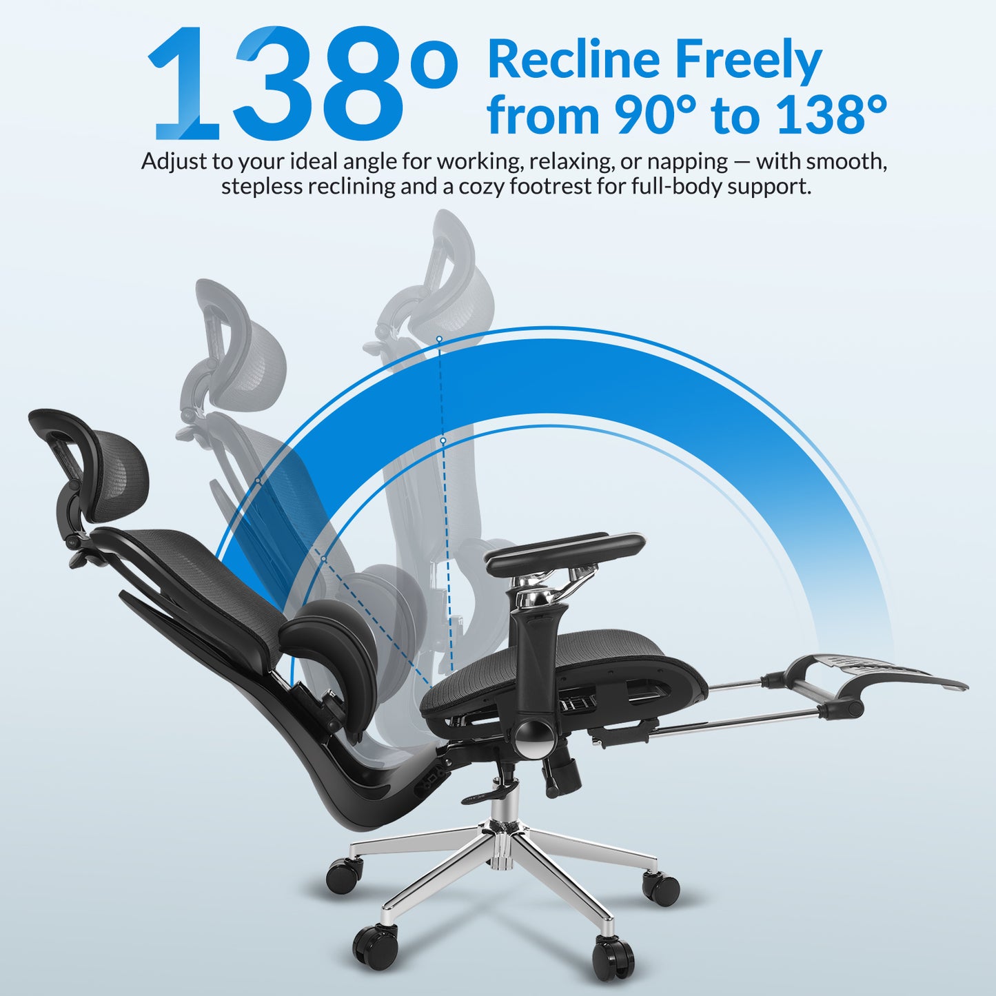 INNOEVOL Ergonomic Office Chair with 9D Armrests, 8D Headrest & Reclining Backrest – High Back Mesh Desk Chair with Lumbar Support and Footrest EC90