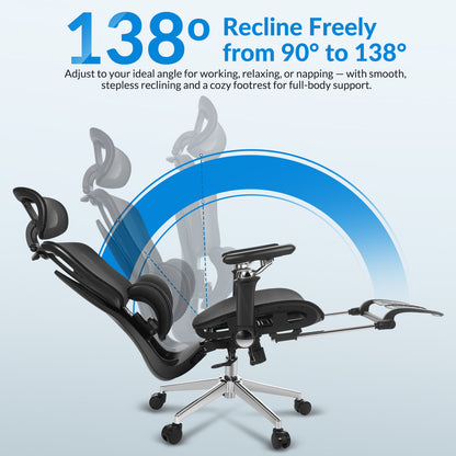 INNOEVOL Ergonomic Office Chair with 9D Armrests, 8D Headrest & Reclining Backrest – High Back Mesh Desk Chair with Lumbar Support and Footrest EC90