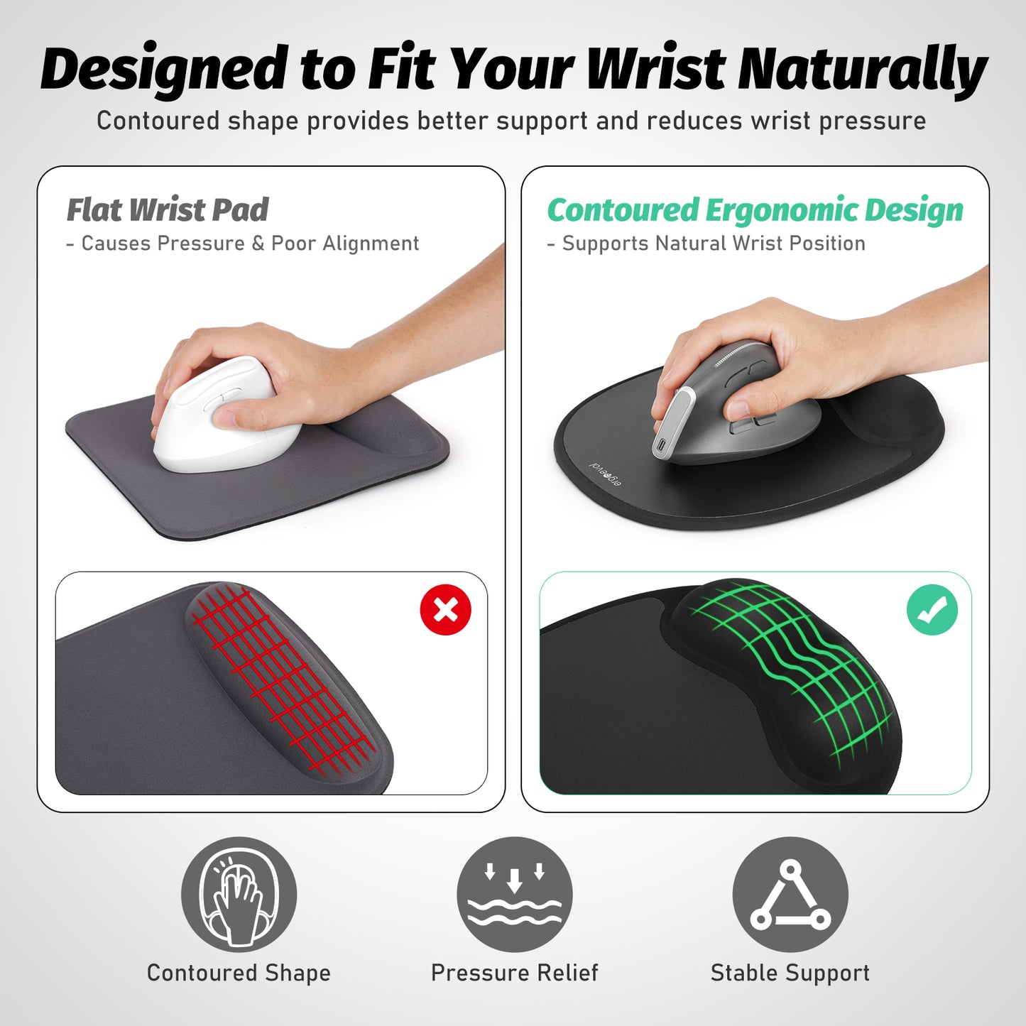 Ergoevol Ergonomic Mouse Pad with Wrist Rest for Ergonomic Vertical Mouse Memory Foam Model(Jet Black)