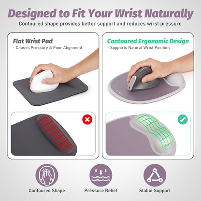 Ergoevol Ergonomic Mouse Pad with Wrist Rest for Ergonomic Vertical Mouse Memory Foam Model(Silver Gray)